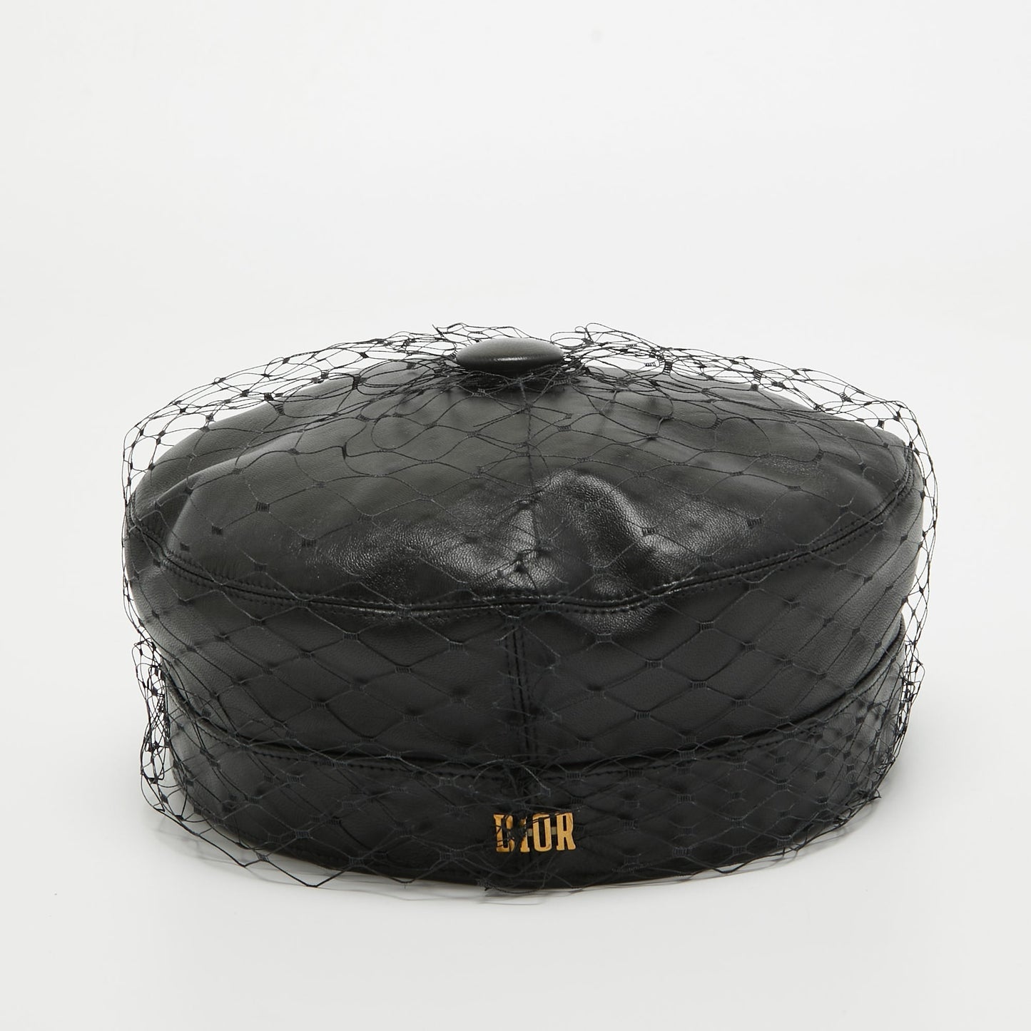 DIOR Black Leather Newsboy Veil Cap