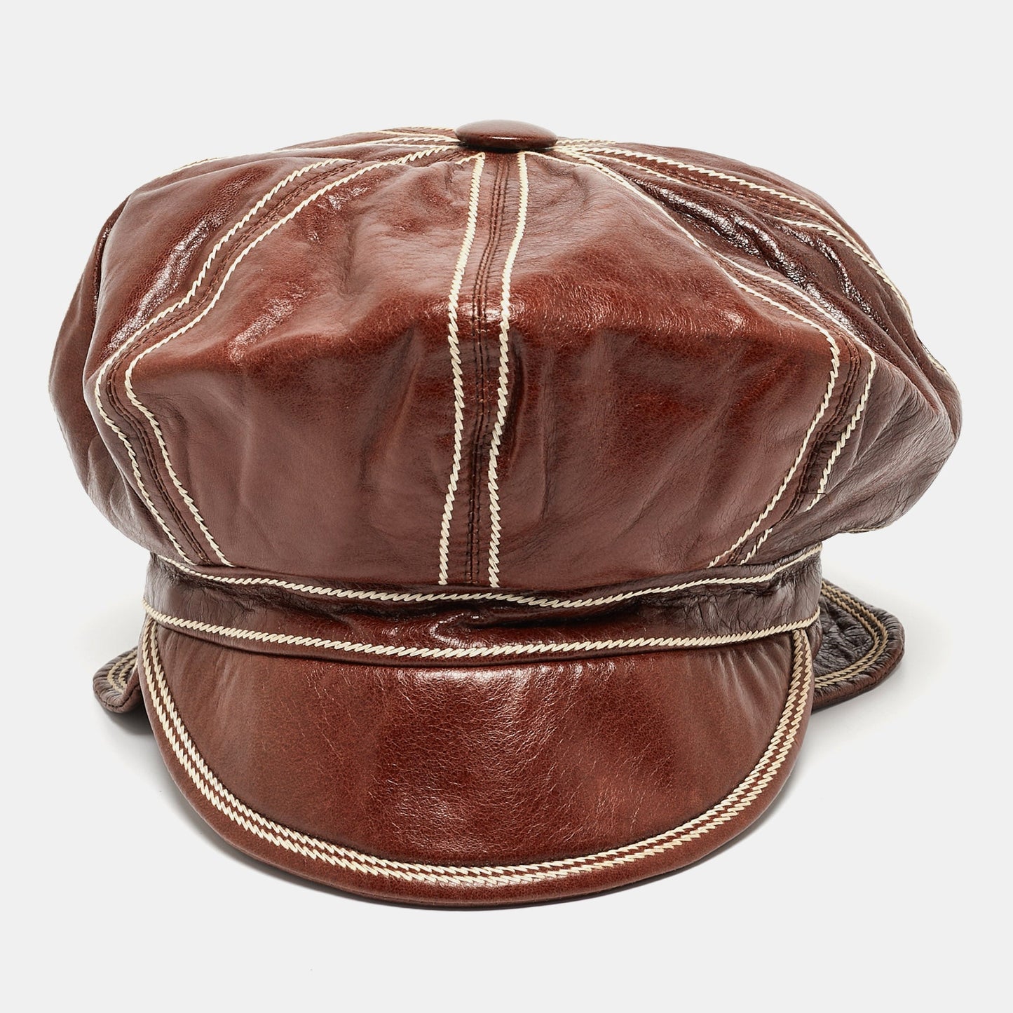 DIOR Brown Leather Newsboy Cap