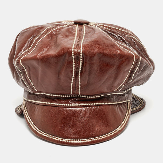DIOR Brown Leather Newsboy Cap