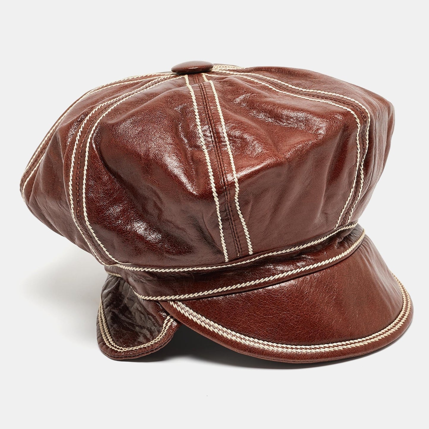 DIOR Brown Leather Newsboy Cap