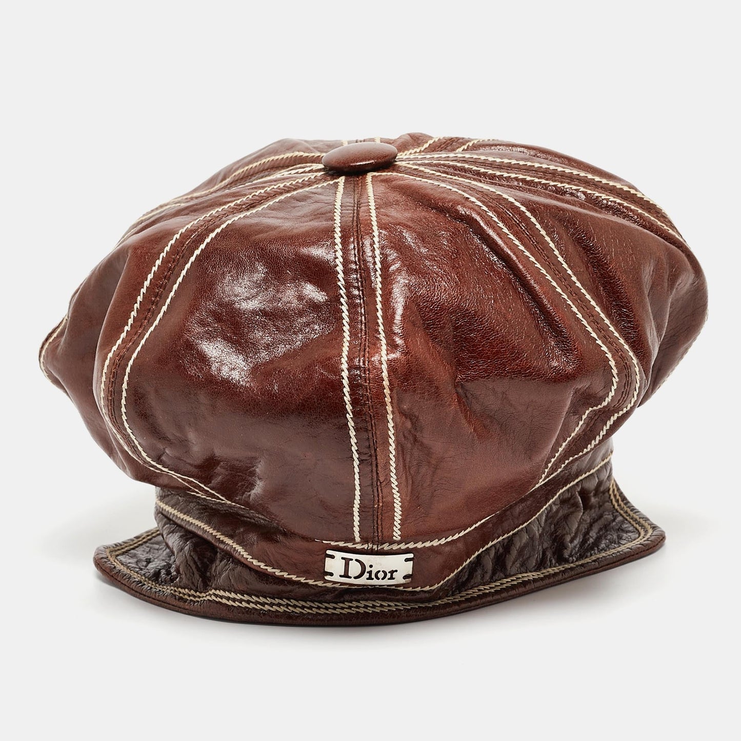 DIOR Brown Leather Newsboy Cap