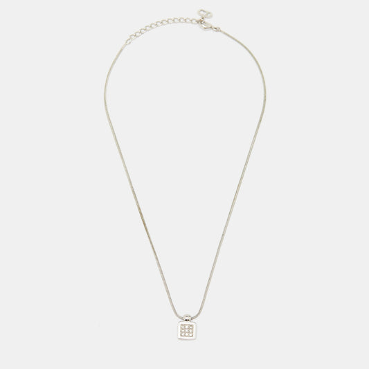 DIOR Silver Tone Blue Oblique Trotter Pendant Necklace