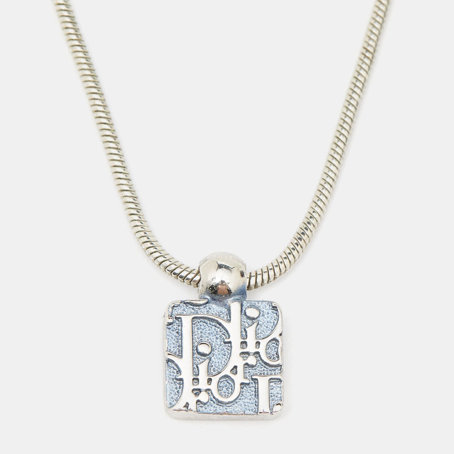 DIOR Silver Tone Blue Oblique Trotter Pendant Necklace