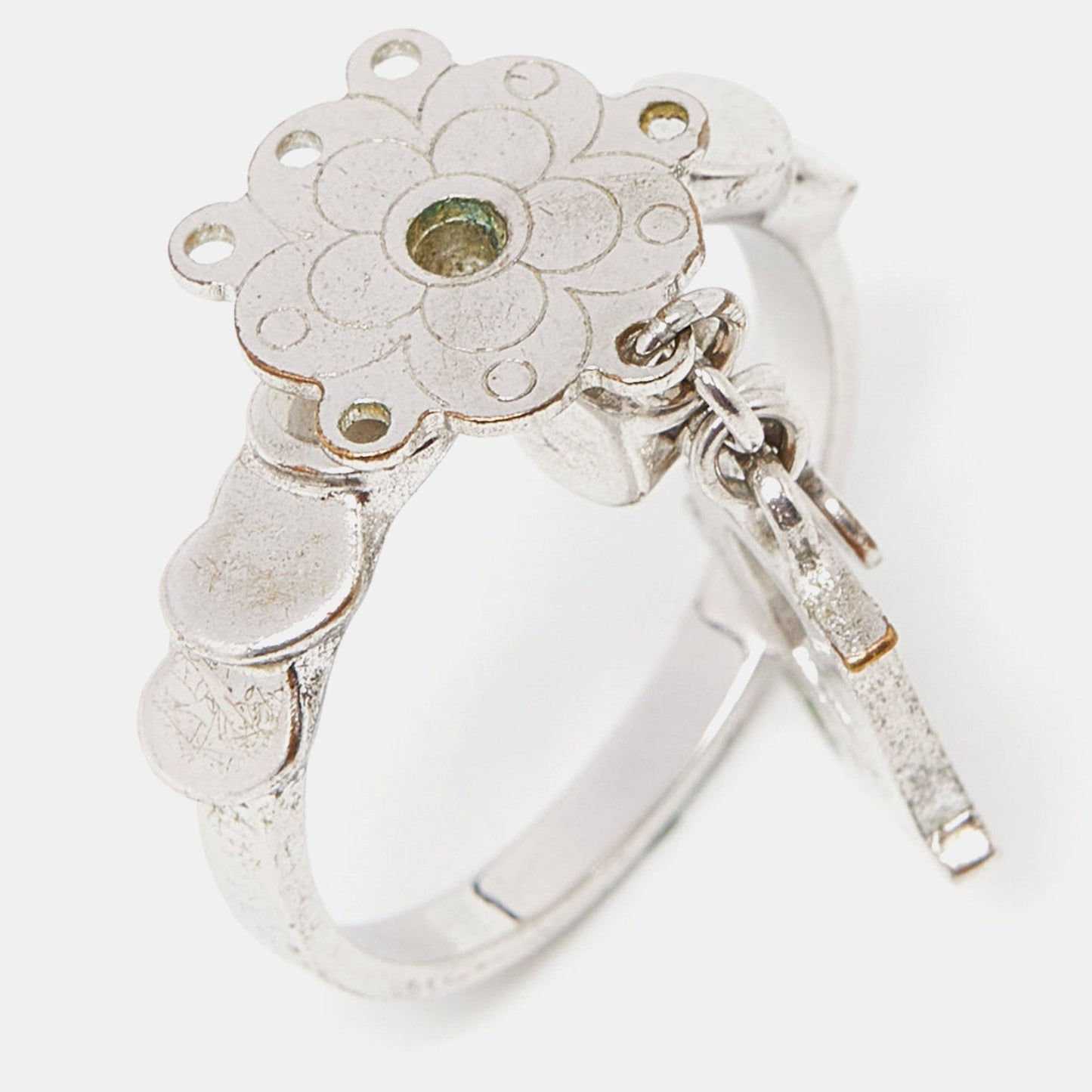 DIOR Bague Enamel Crystal Silver Tone Charm Ring Size 52