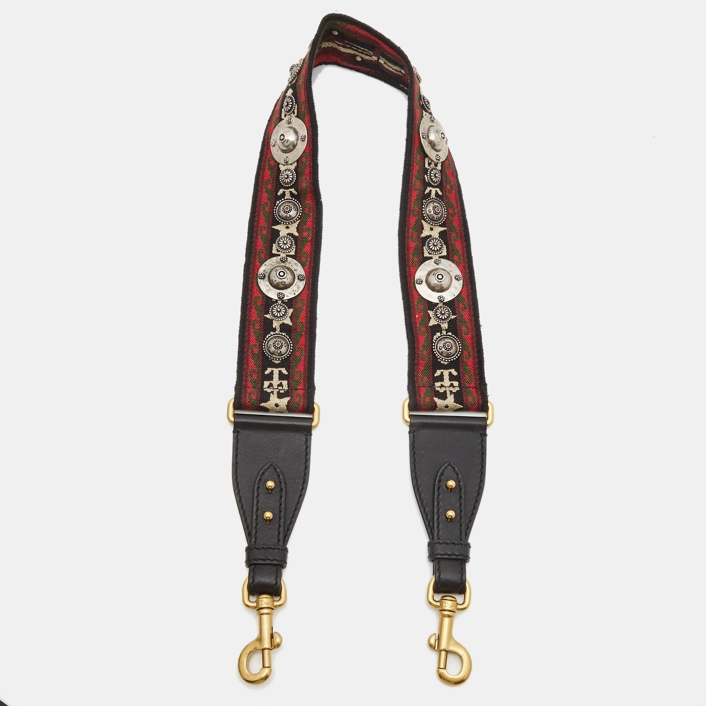 DIOR Multicolor Embroidered Canvas and Leather Embellished Shoulder Bag Strap
