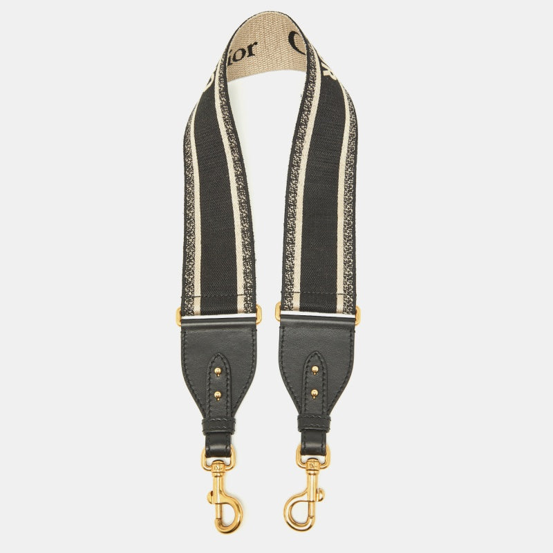 DIOR Black Logo Embroidered Canvas Book Shoulder Bag Strap