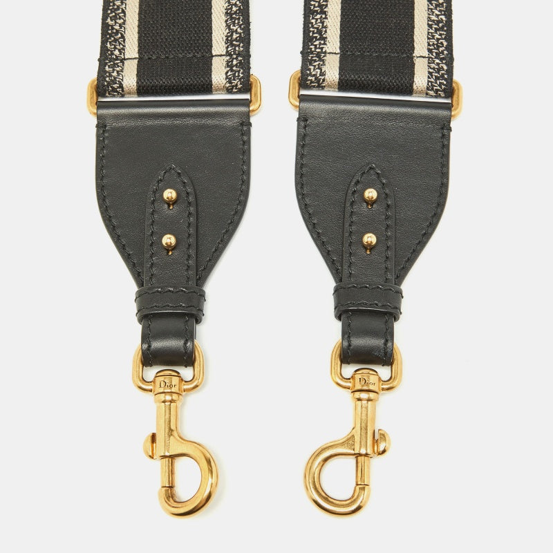 DIOR Black Logo Embroidered Canvas Book Shoulder Bag Strap