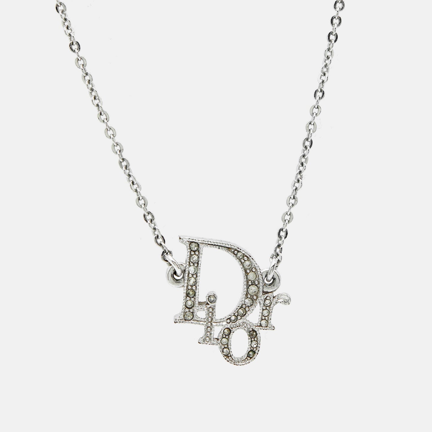 DIOR Oblique Crystal Silver Tone Necklace