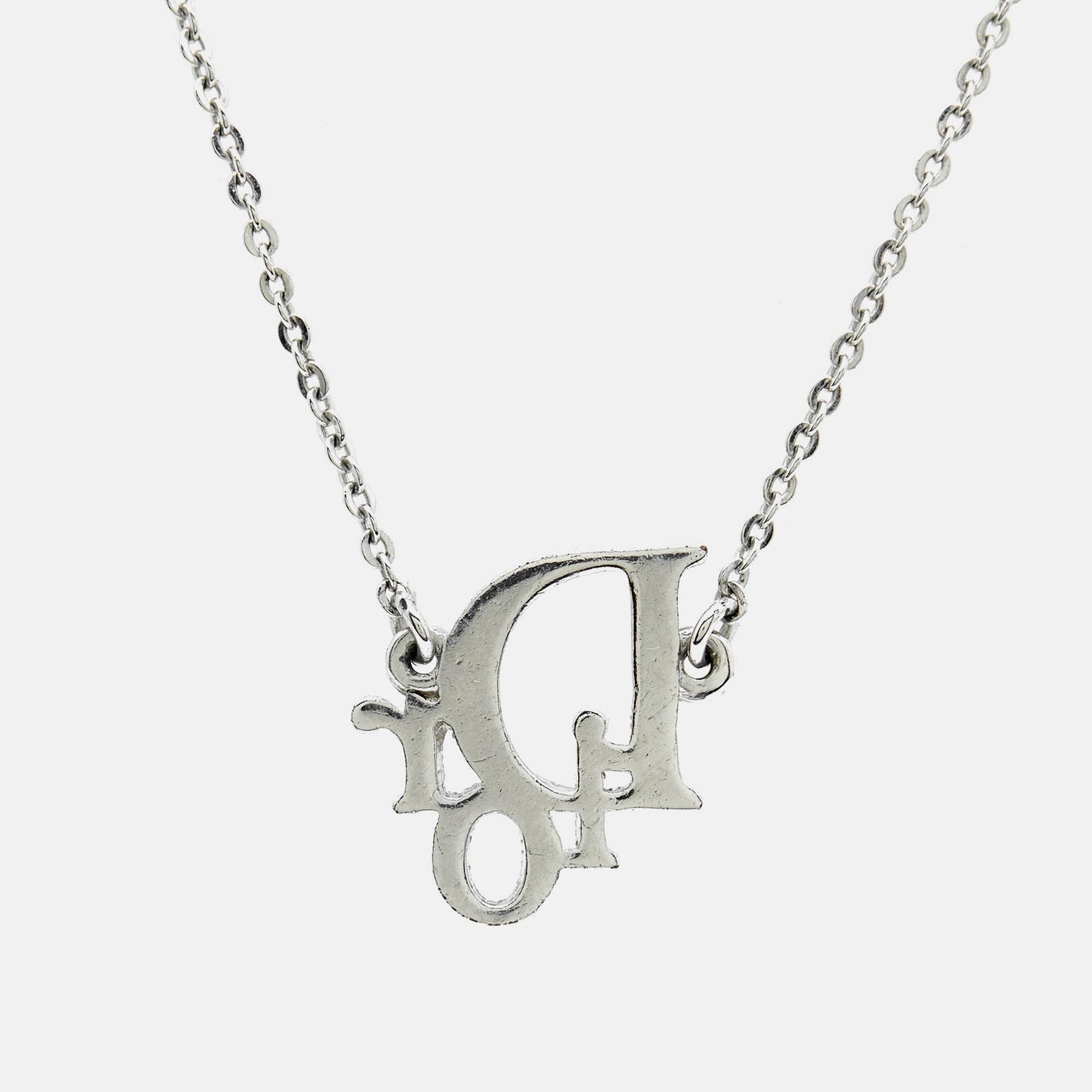 DIOR Oblique Crystal Silver Tone Necklace