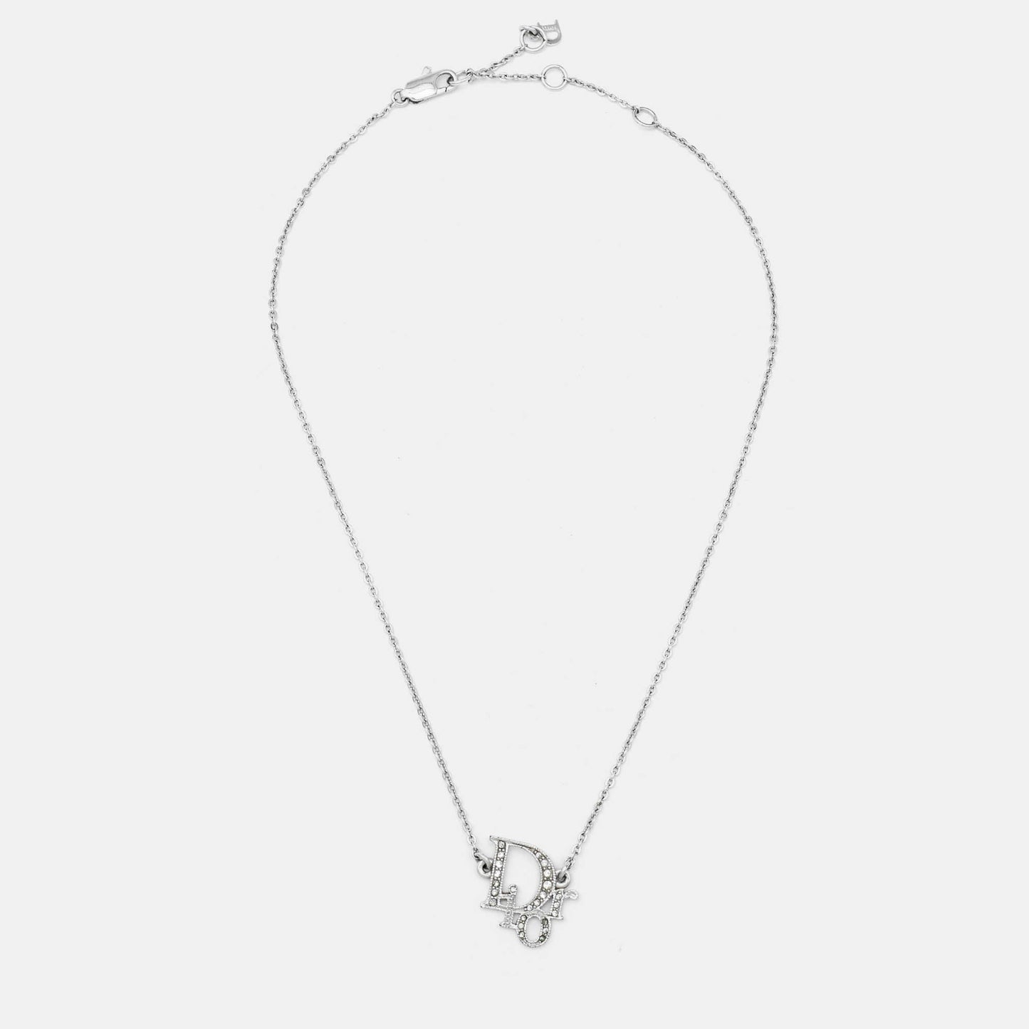 DIOR Oblique Crystal Silver Tone Necklace