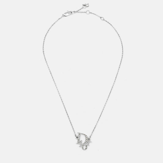DIOR Oblique Crystal Silver Tone Necklace