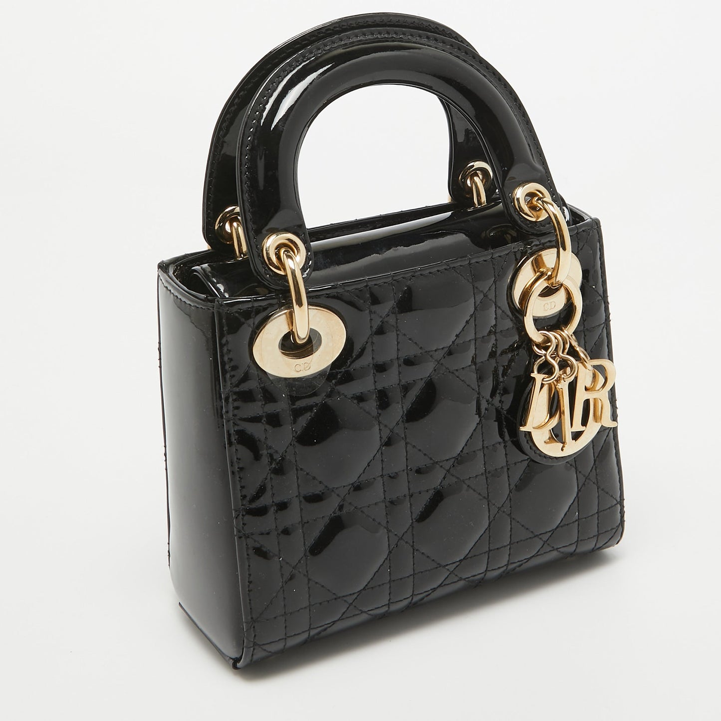 DIOR Black Cannage Patent Leather Mini Lady  Tote