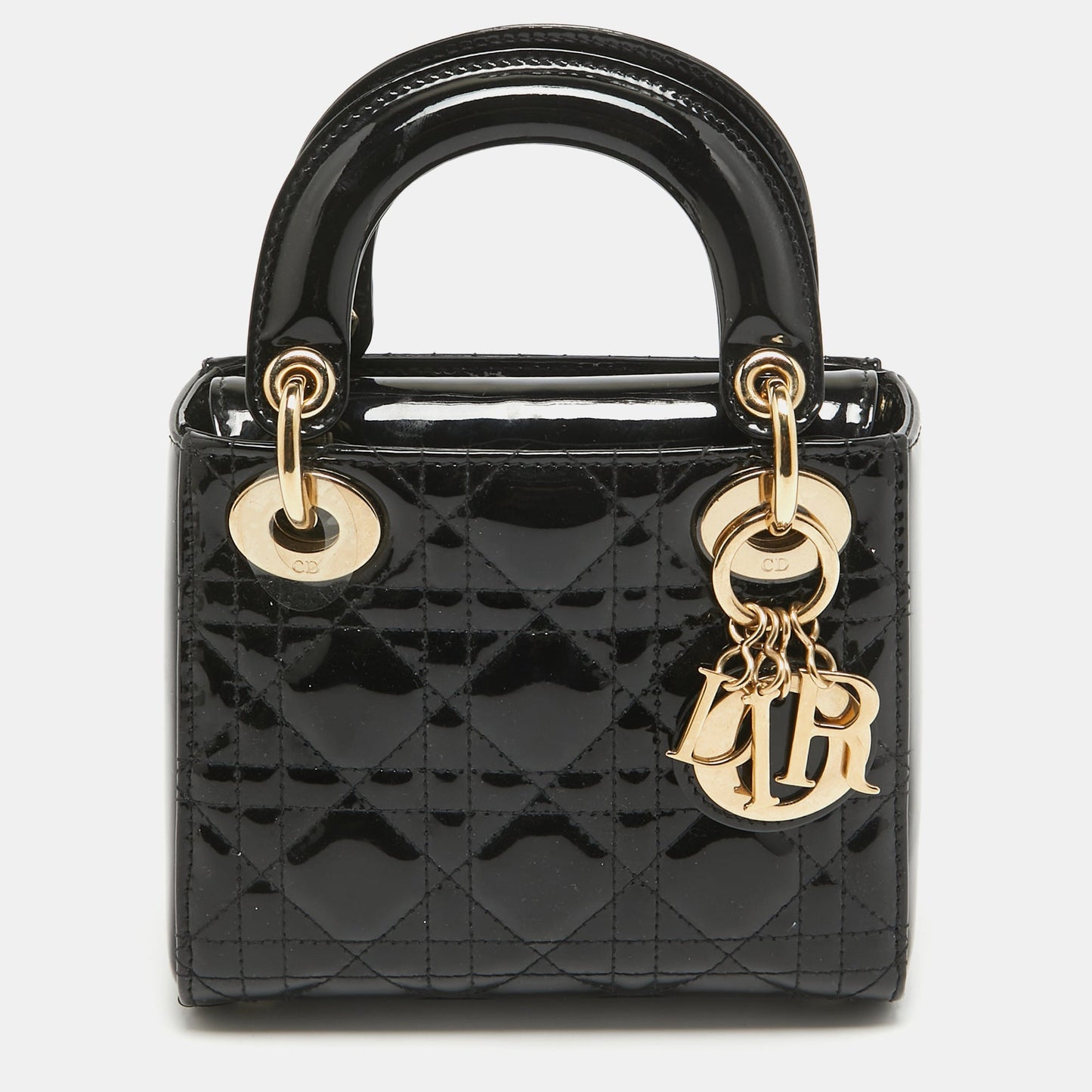DIOR Black Cannage Patent Leather Mini Lady  Tote