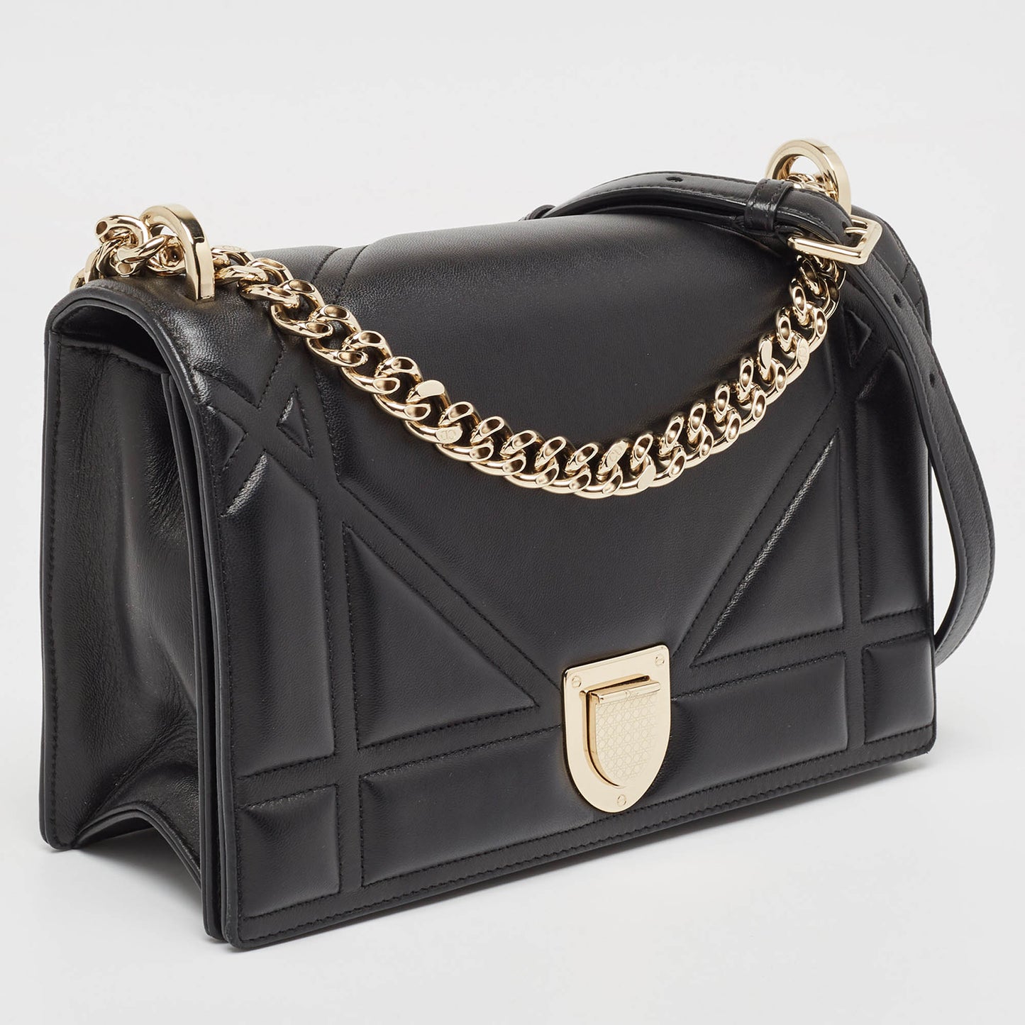 DIOR Black Leather Medium ama Flap Shoulder Bag