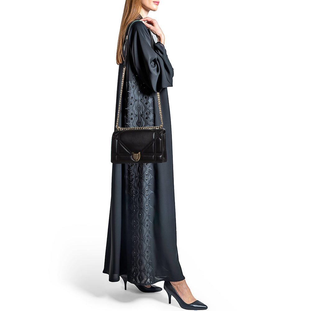 DIOR Black Leather Medium ama Flap Shoulder Bag