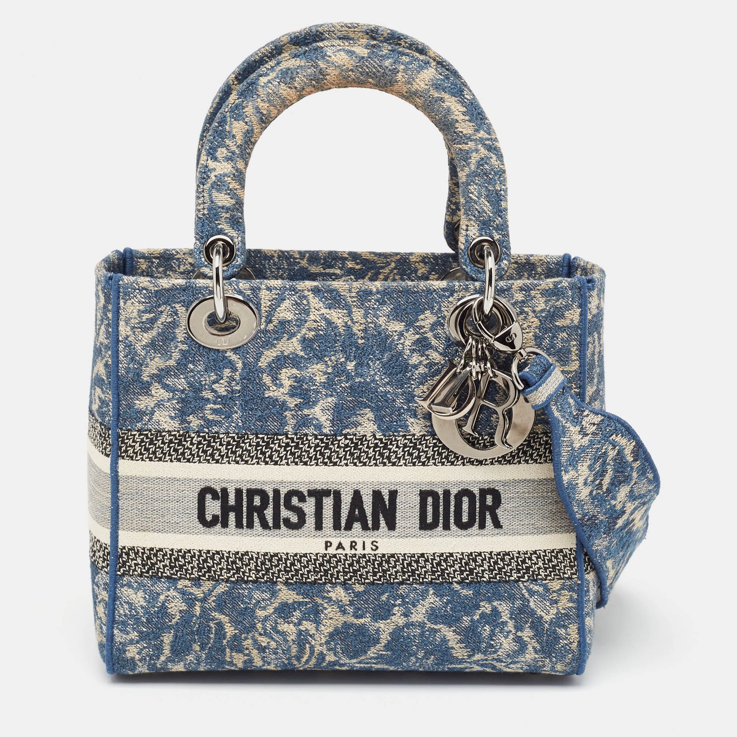 DIOR Blue Embroidered Canvas Medium Lady D-Lite Tote