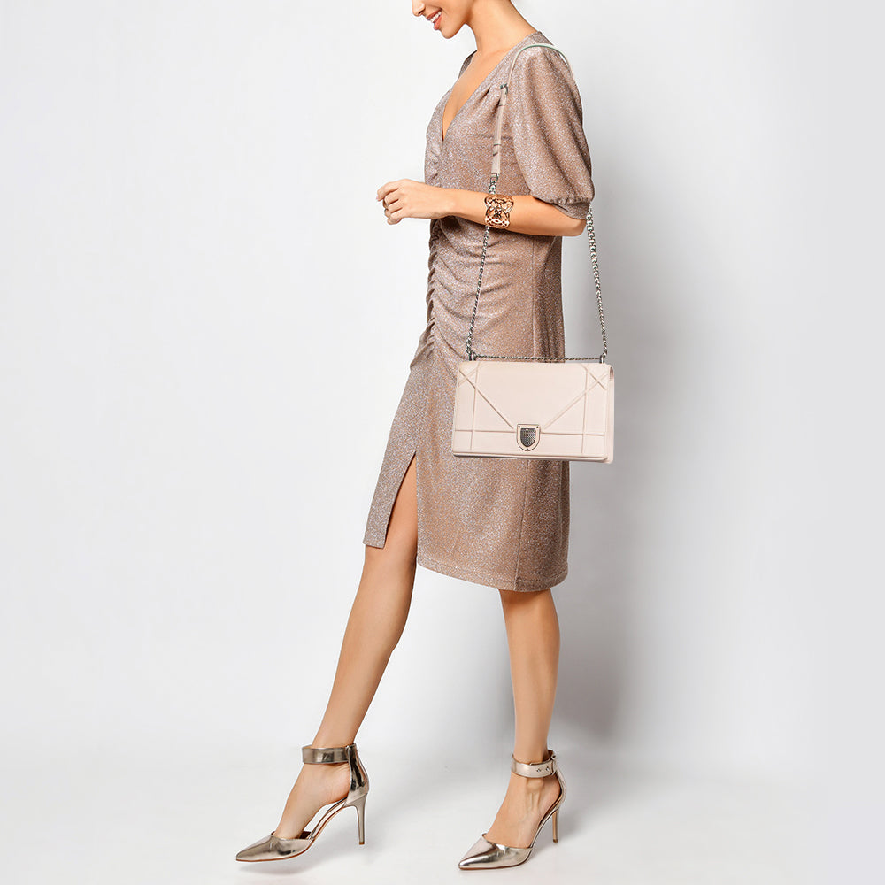 DIOR Light Peach Leather Medium ama Flap Shoulder Bag