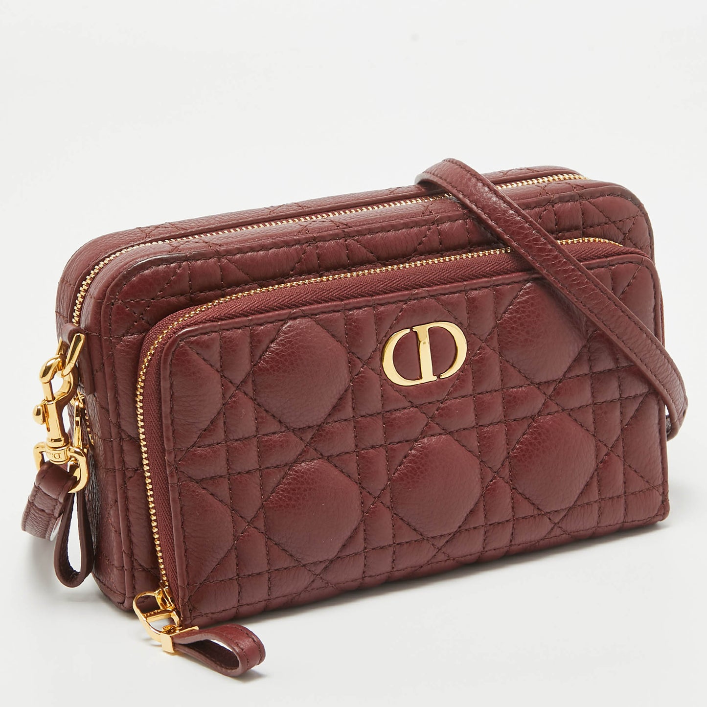 DIOR Dark Red Cannage Leather Caro Double Pouch Bag