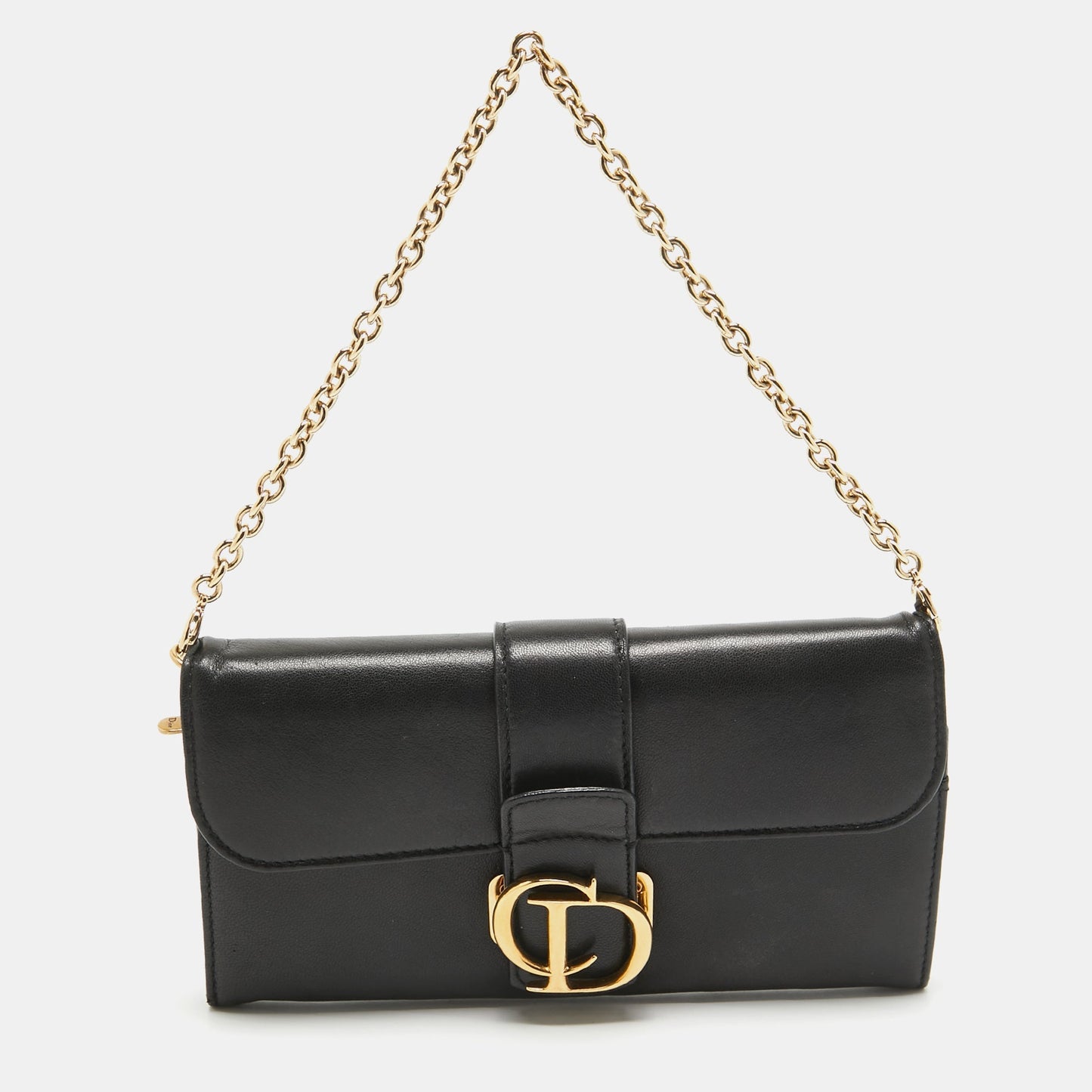 DIOR Black Leather Montaigne 30 Wallet on Chain