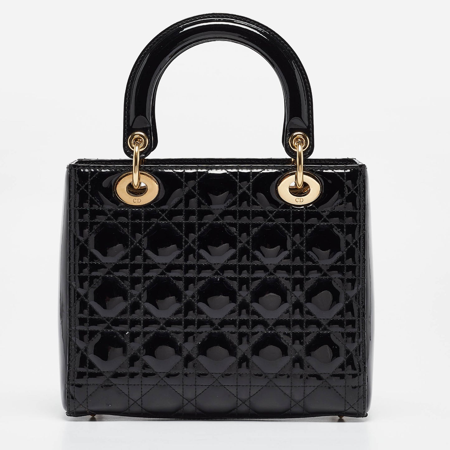 DIOR Black Cannage Patent Leather Medium Lady  Tote