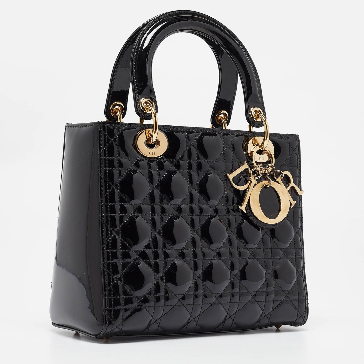 DIOR Black Cannage Patent Leather Medium Lady  Tote