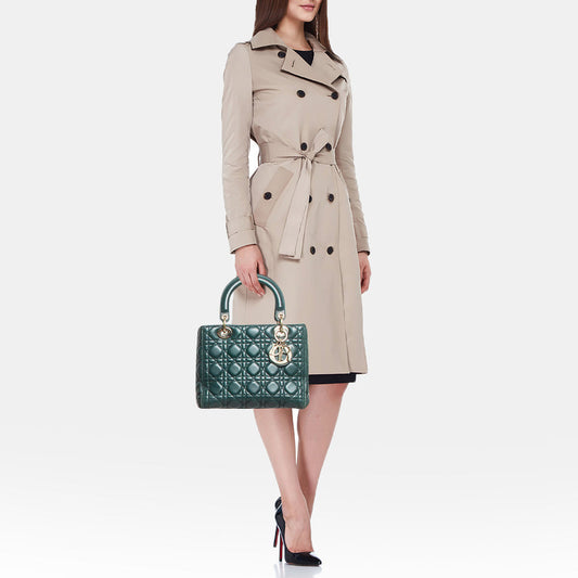 DIOR Green Cannage Leather Medium Lady  Tote