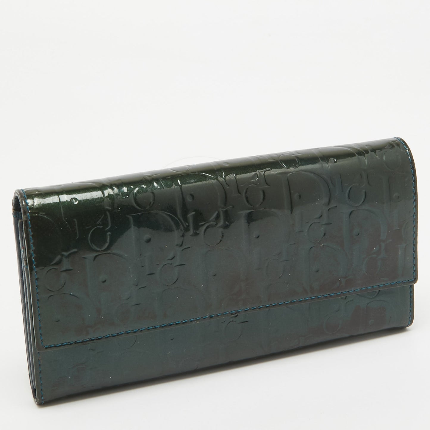 DIOR Green Oblique Embossed Patent Leather Continental Flap Wallet