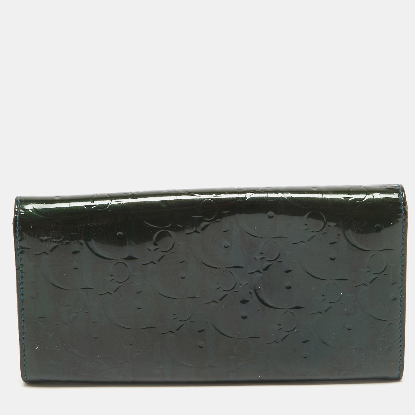 DIOR Green Oblique Embossed Patent Leather Continental Flap Wallet