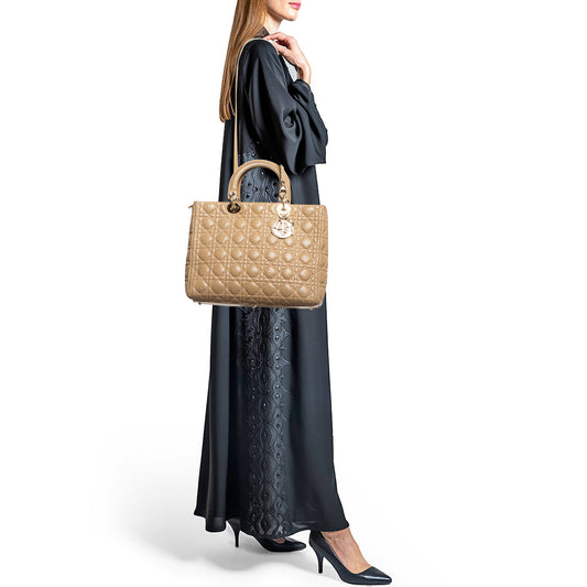 DIOR Beige Cannage Leather Large Lady  Tote