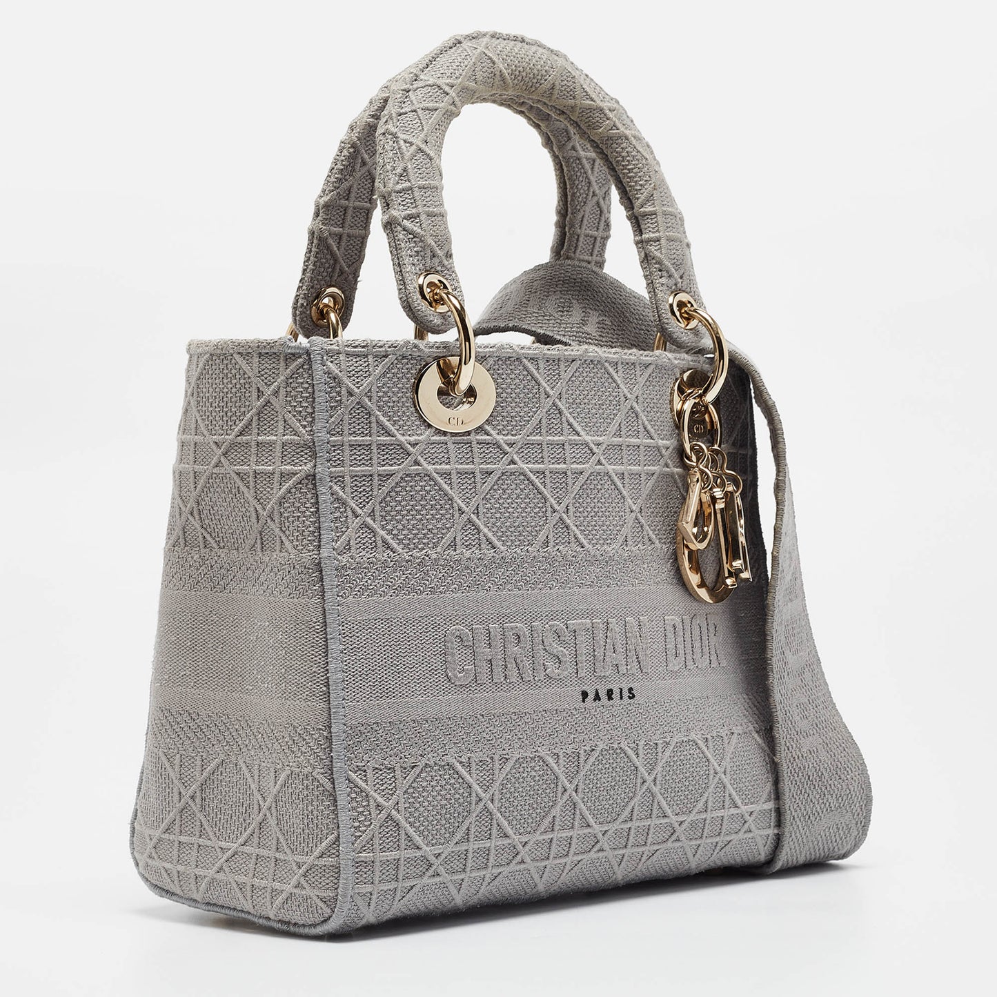 DIOR Grey Cannage Embroidered Canvas Medium Lady D-Lite Tote