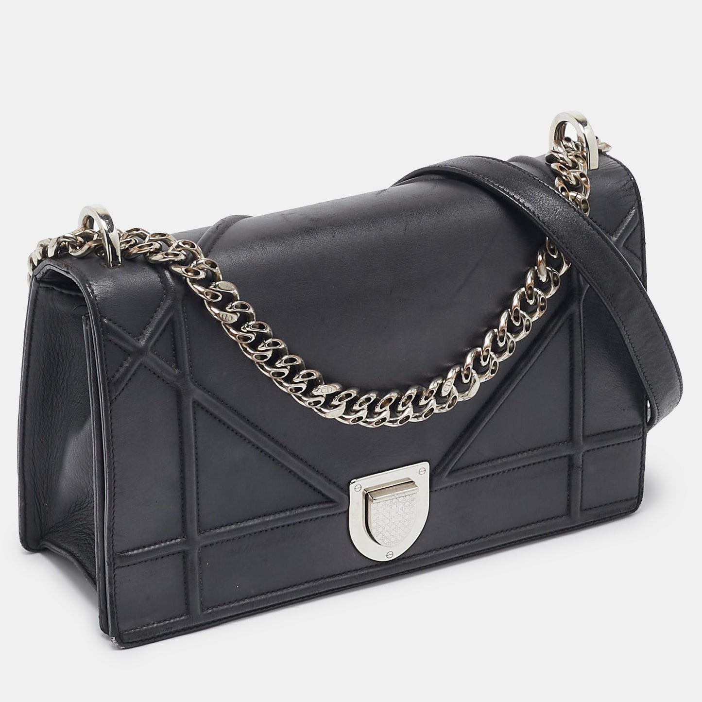 DIOR Black Leather Medium ama Flap Shoulder Bag