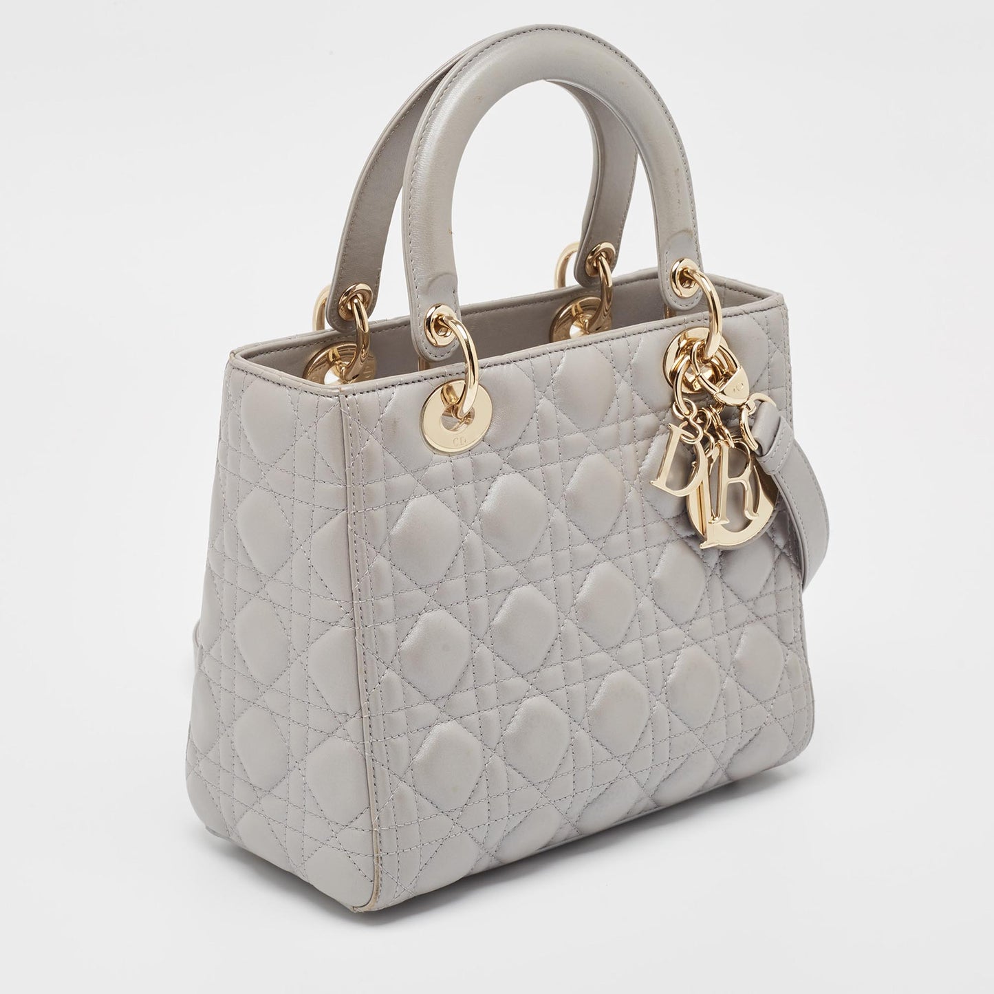 DIOR Silver Cannage Leather Medium Lady  Tote