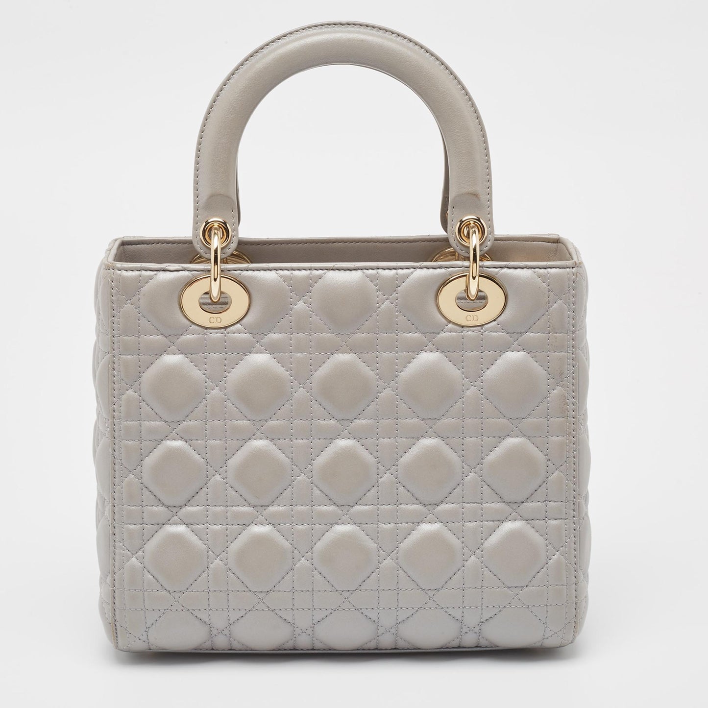 DIOR Silver Cannage Leather Medium Lady  Tote