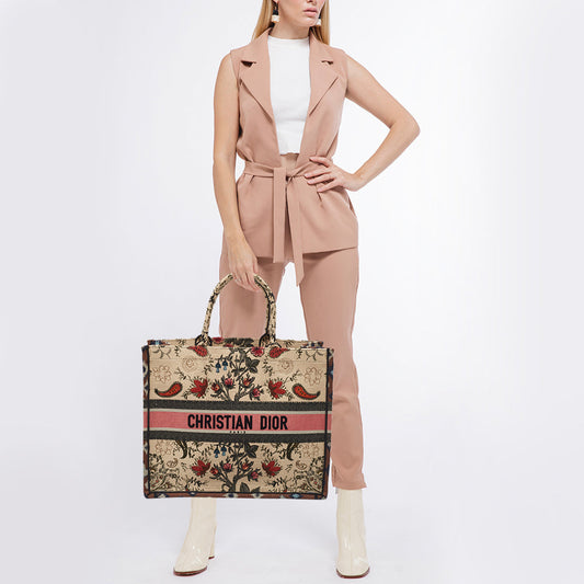 DIOR Multicolor Floral Embroidered Canvas Large Book Tote