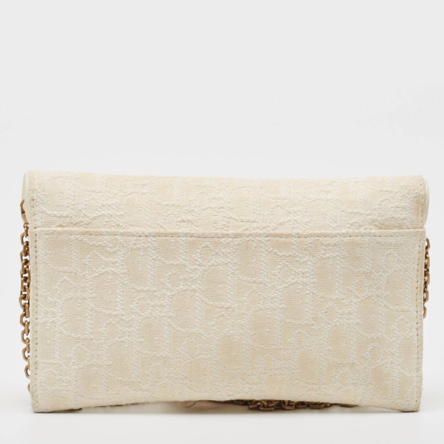 DIOR Off White Oblique Canvas and Leather Saddle Wallet on Chain