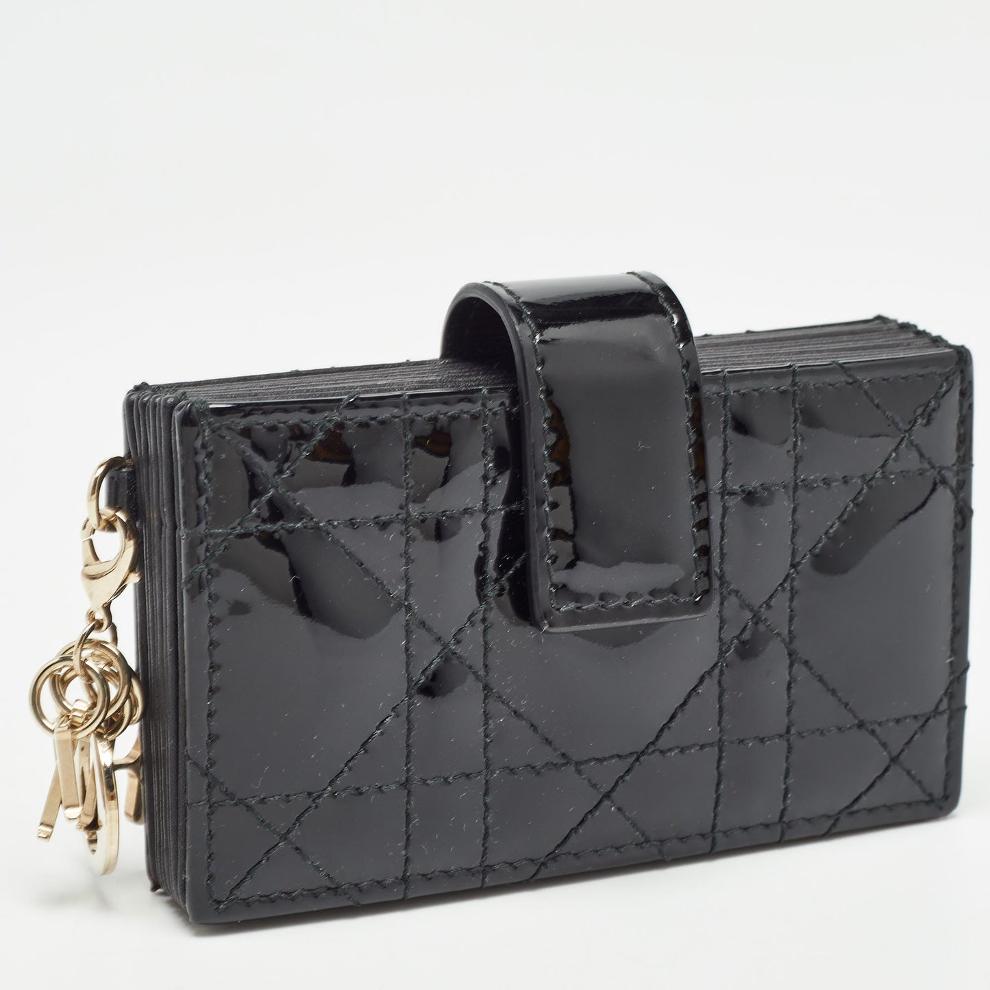 DIOR Black Cannage Patent Leather Lady  5 Gusset Card Holder
