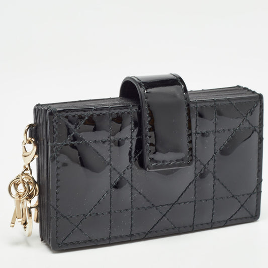 DIOR Black Cannage Patent Leather Lady  5 Gusset Card Holder