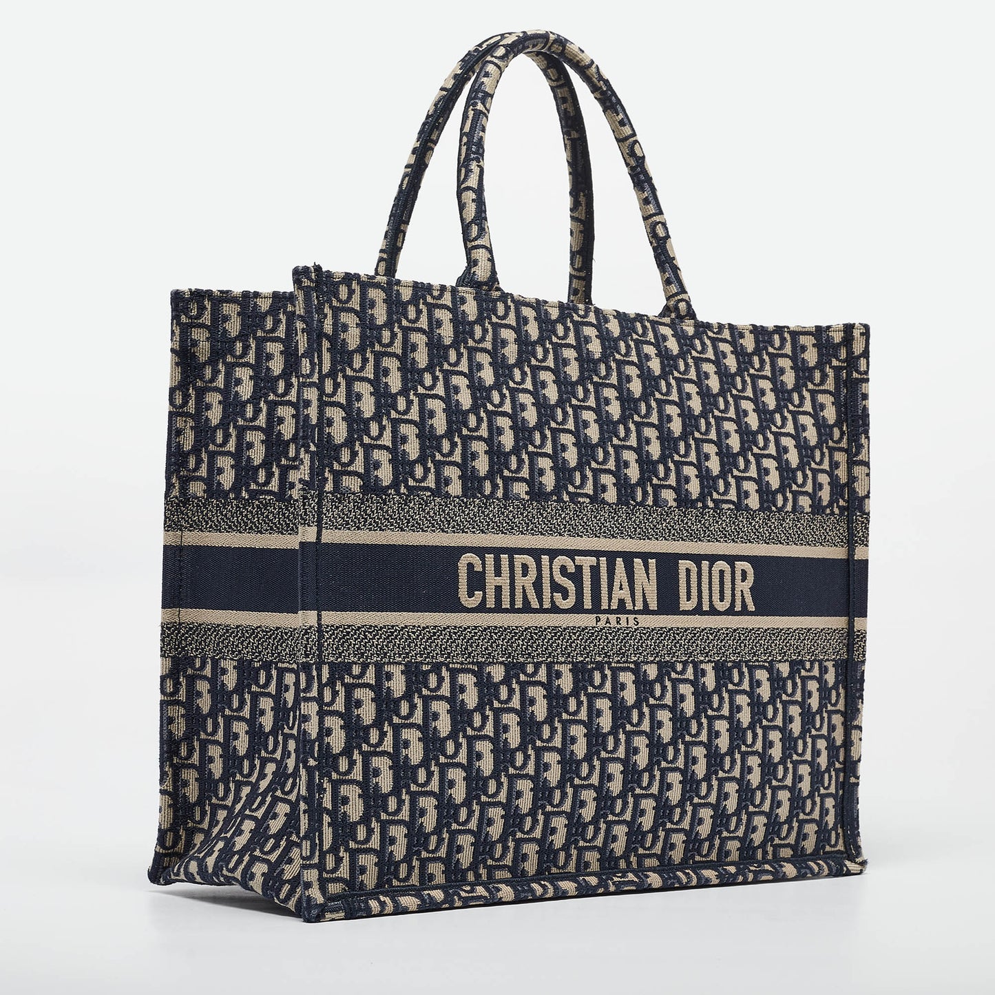 DIOR Navy Blue Oblique Embroidered Canvas Large Book Tote