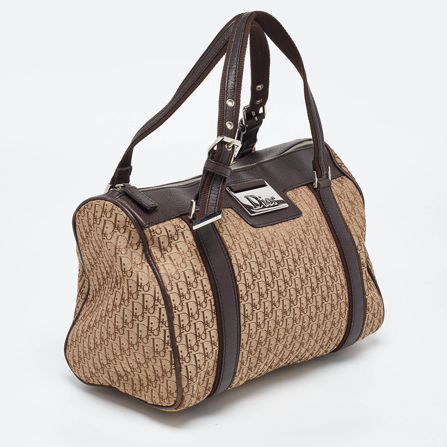DIOR Beige/Brown Oblique Canvas and Leather Street Chic Boston Bag