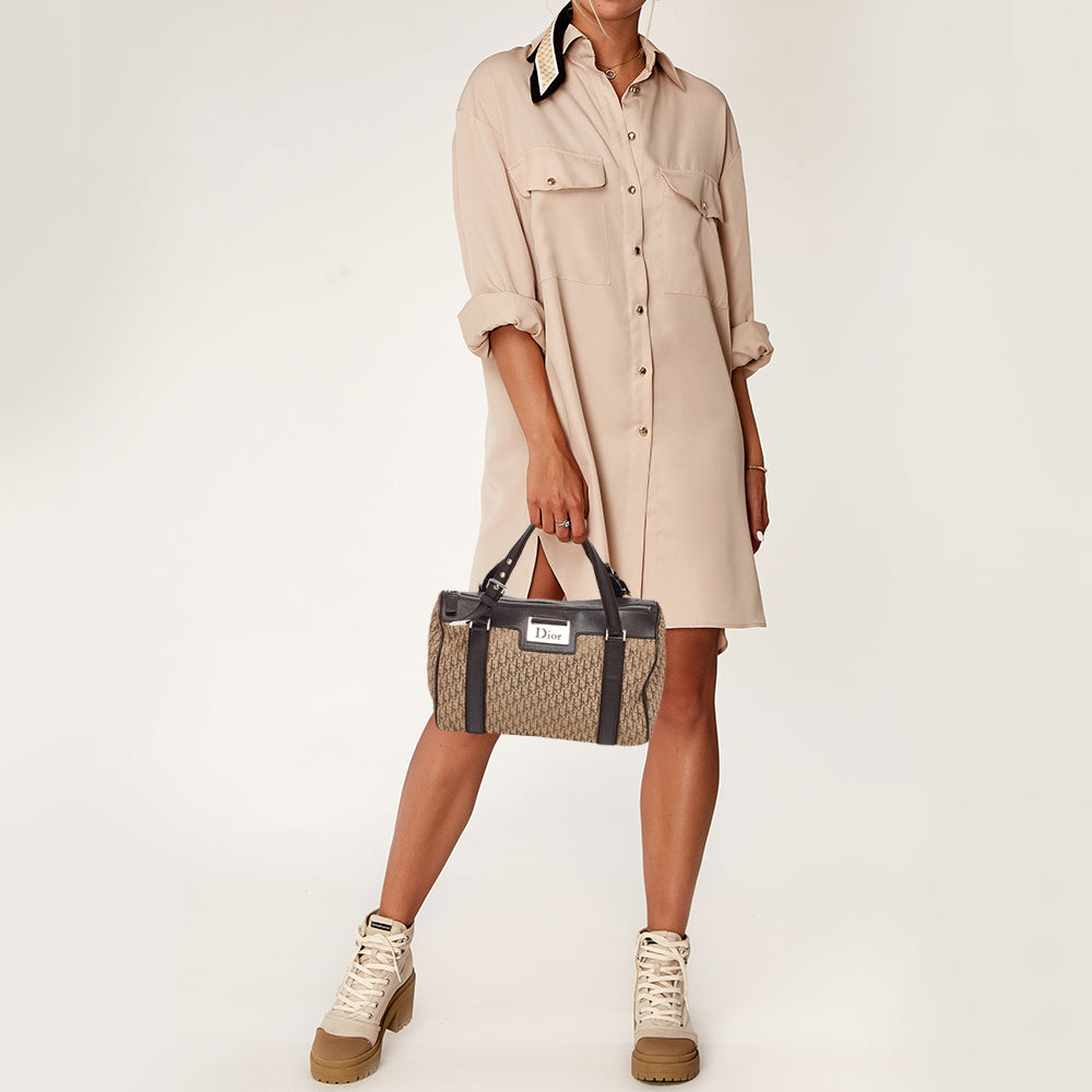 DIOR Beige/Brown Oblique Canvas and Leather Street Chic Boston Bag