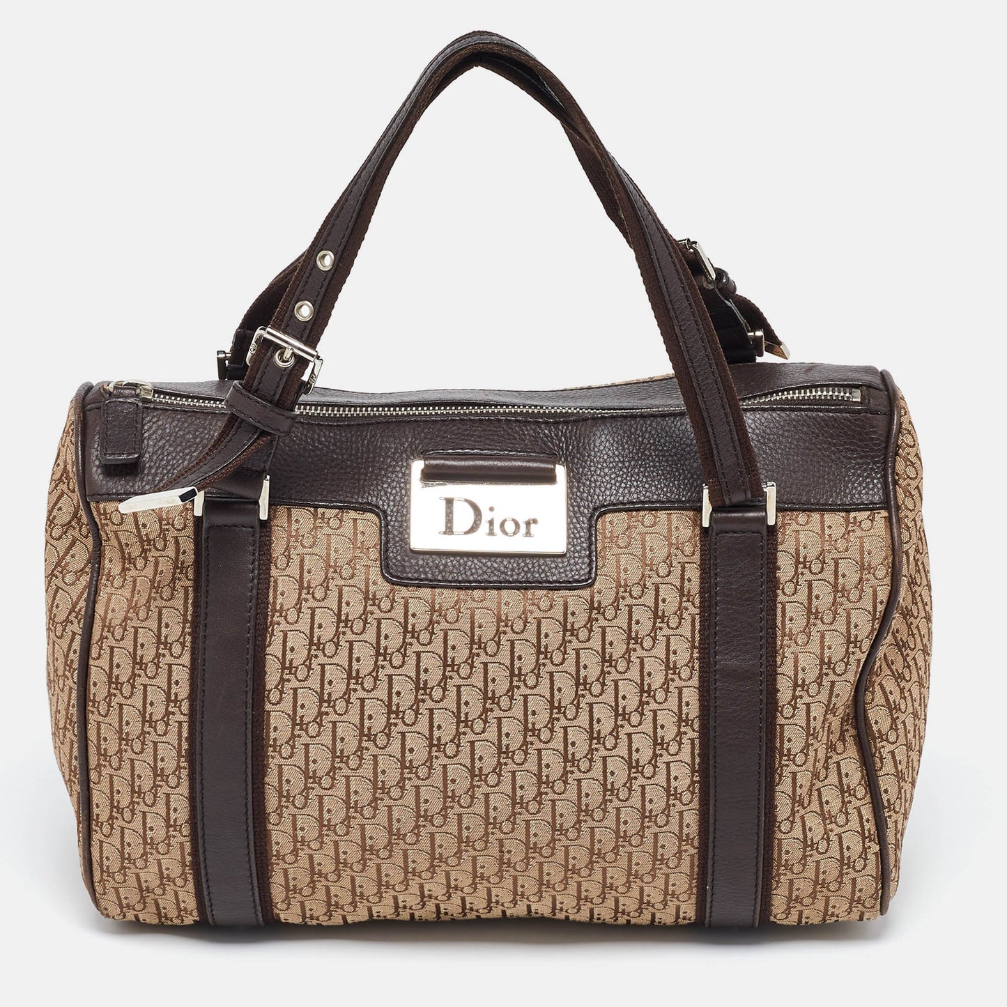 DIOR Beige/Brown Oblique Canvas and Leather Street Chic Boston Bag