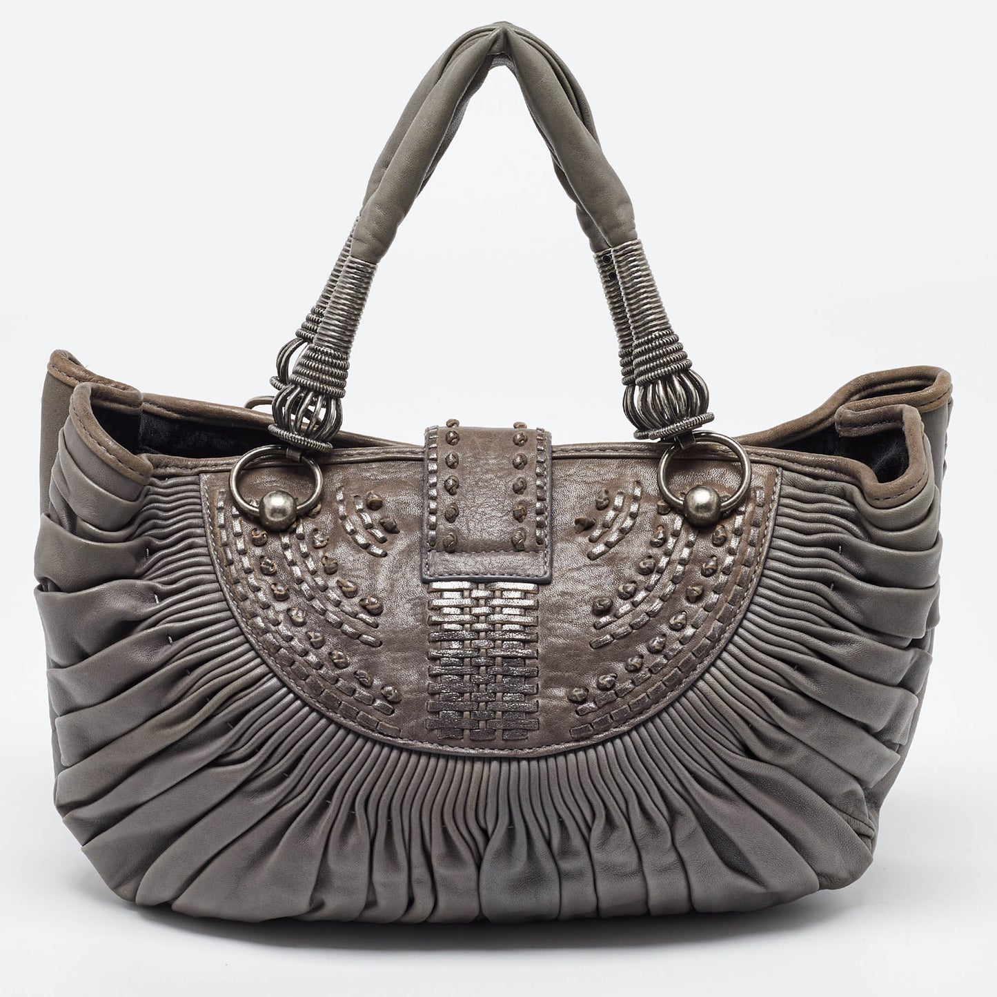 DIOR Grey Pleated Leather Plisse Tote