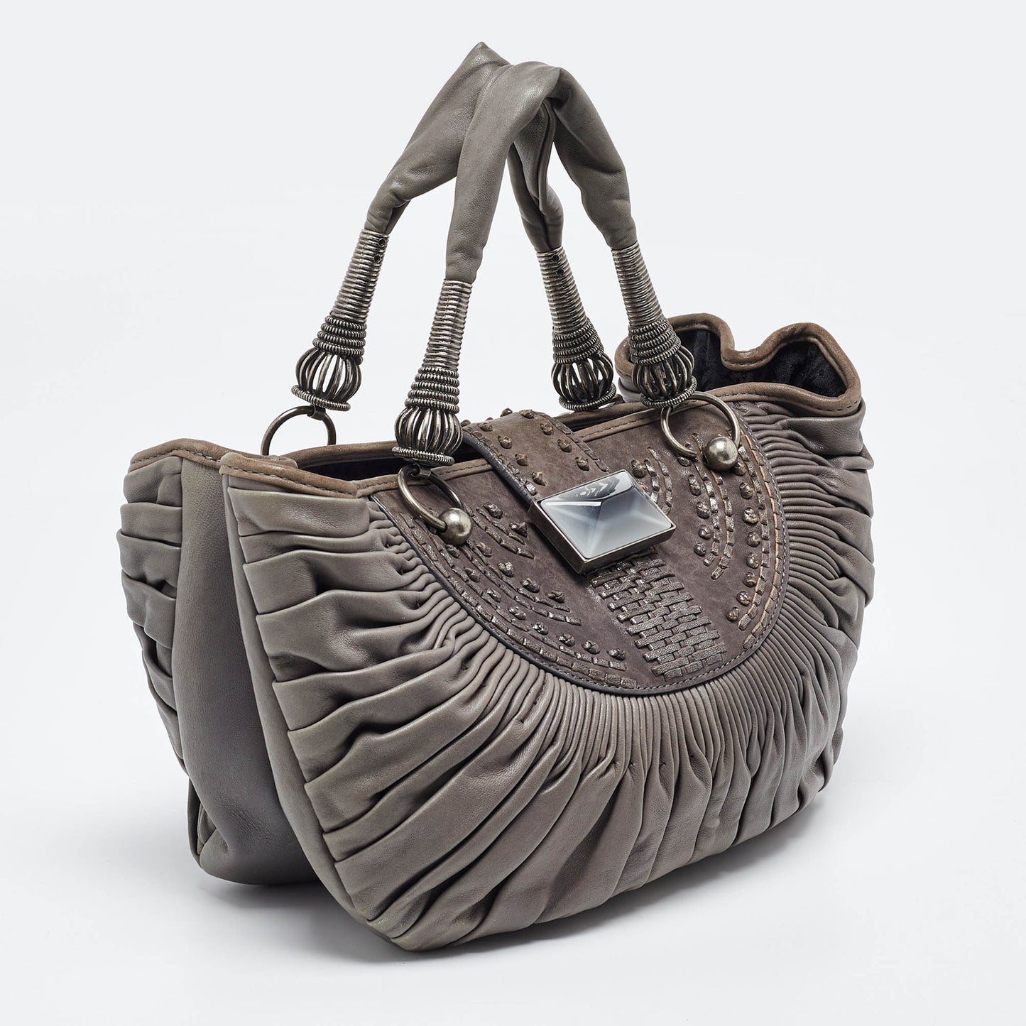 DIOR Grey Pleated Leather Plisse Tote
