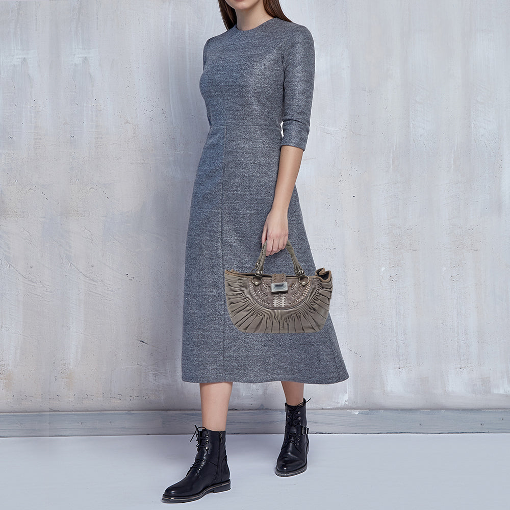 DIOR Grey Pleated Leather Plisse Tote
