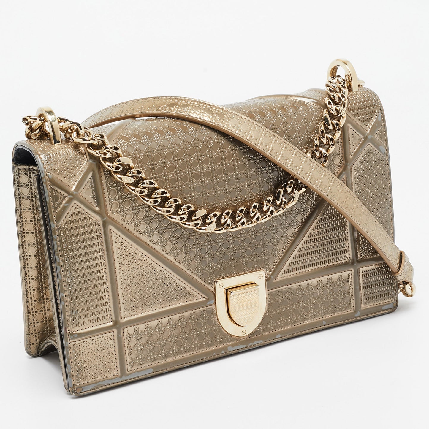DIOR Gold Microcannage Patent Leather Medium ama Shoulder Bag