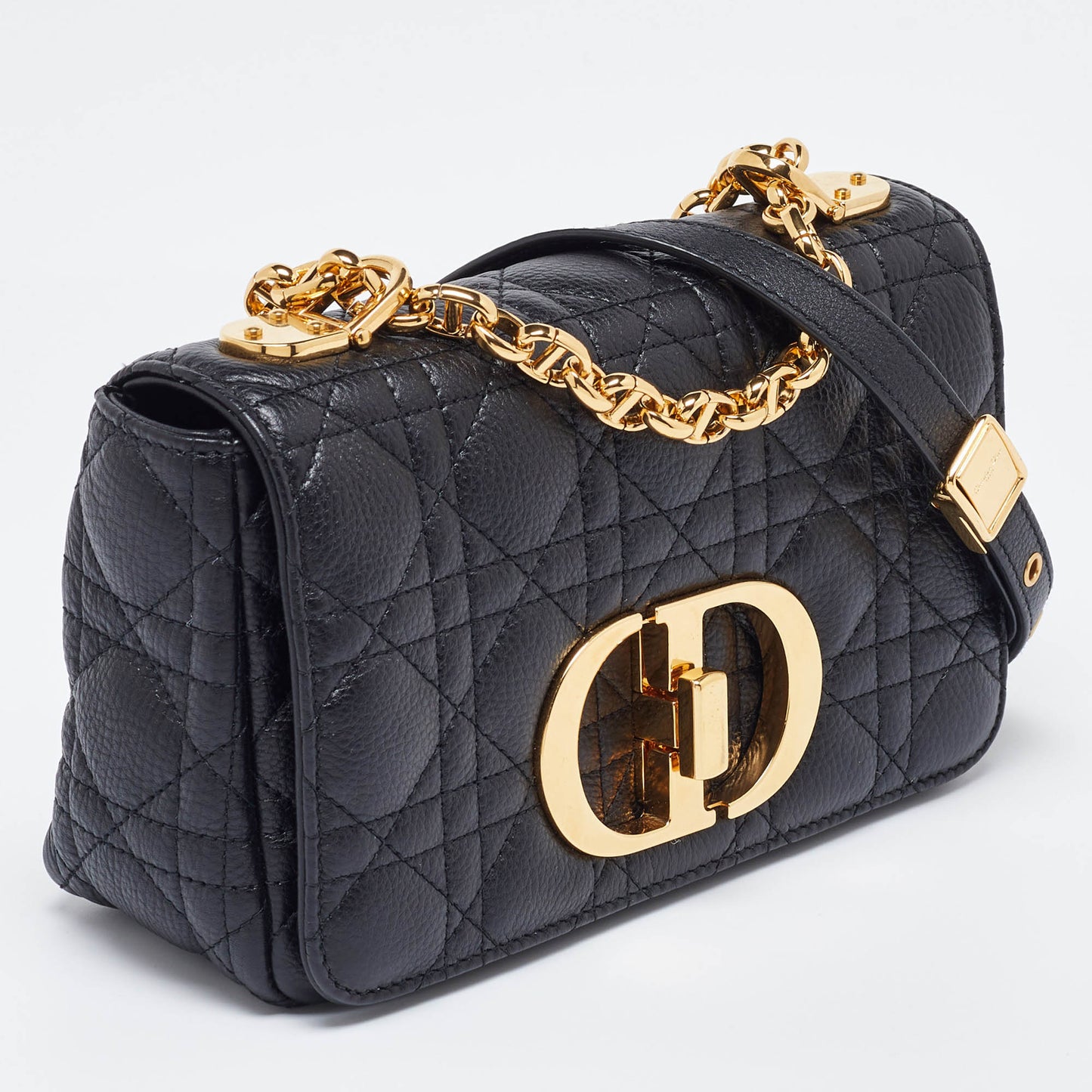 DIOR Black Cannage Leather Small Caro Shoulder Bag