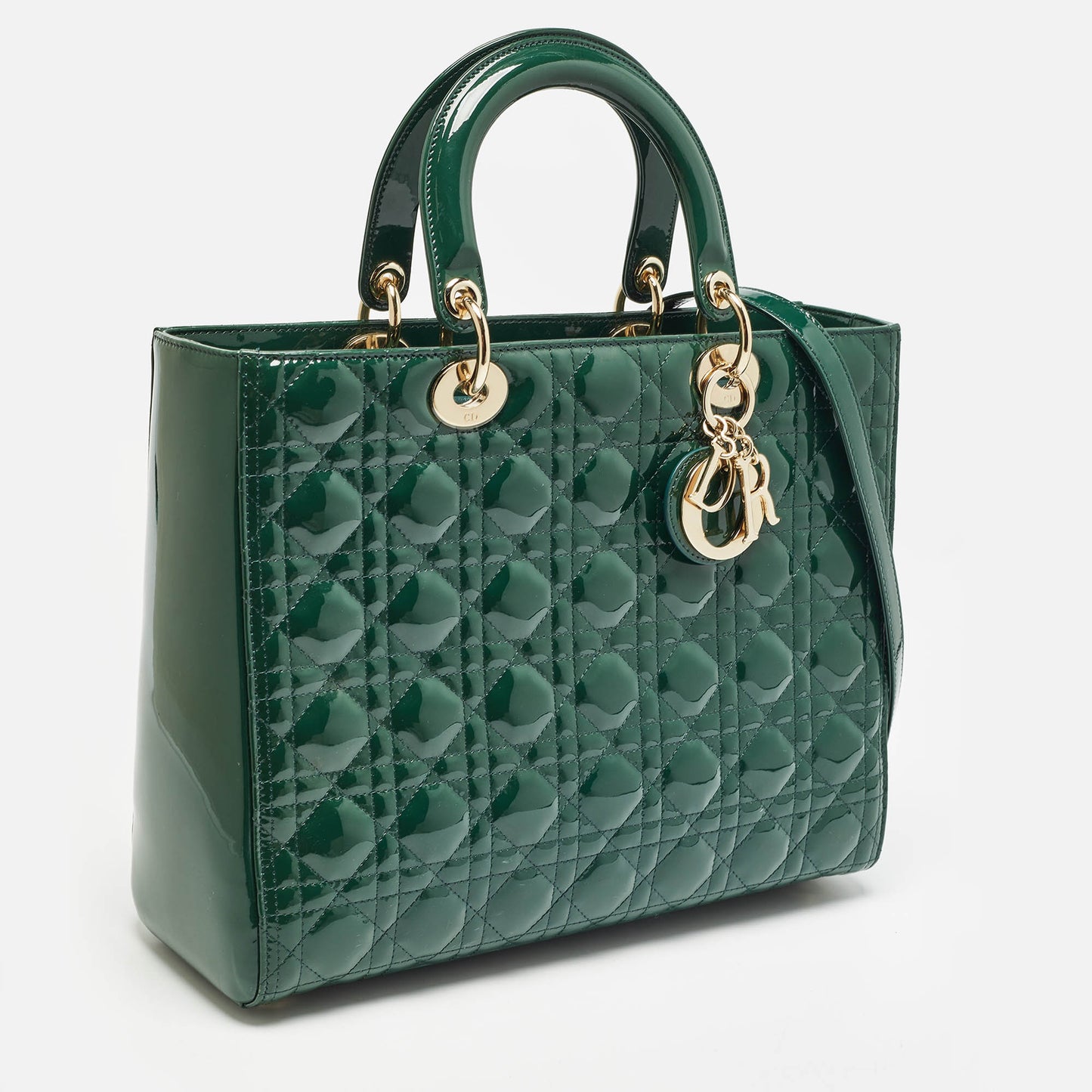 DIOR Green Cannage Patent Leather Large Lady  Tote
