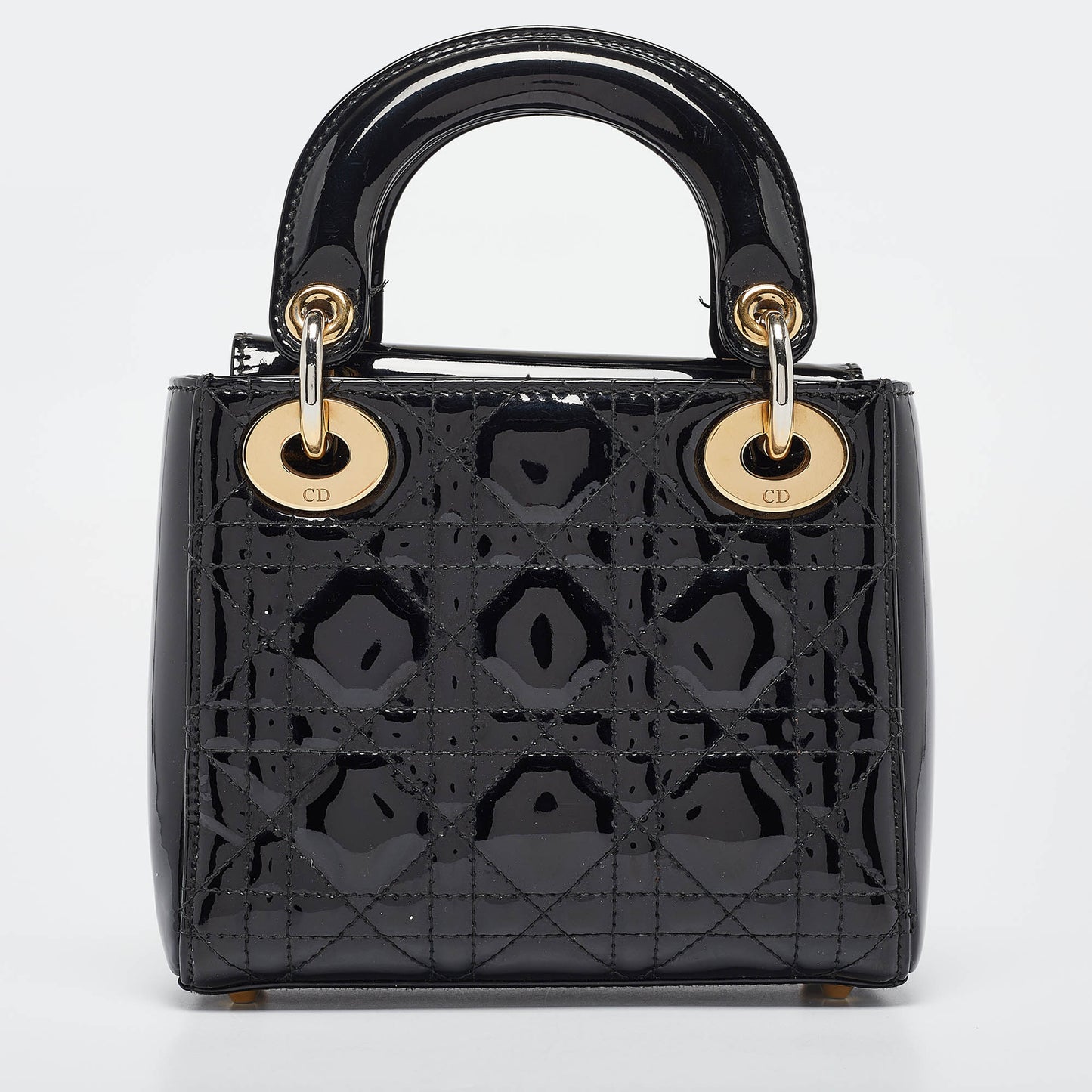 DIOR Black Cannage Patent Leather Mini Lady  Tote