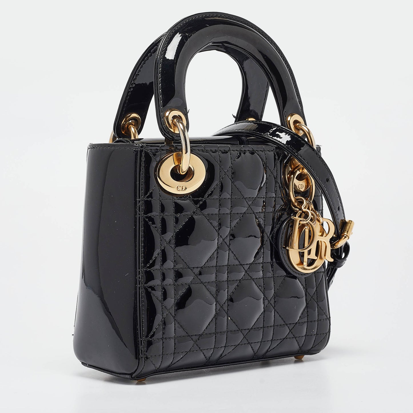 DIOR Black Cannage Patent Leather Mini Lady  Tote