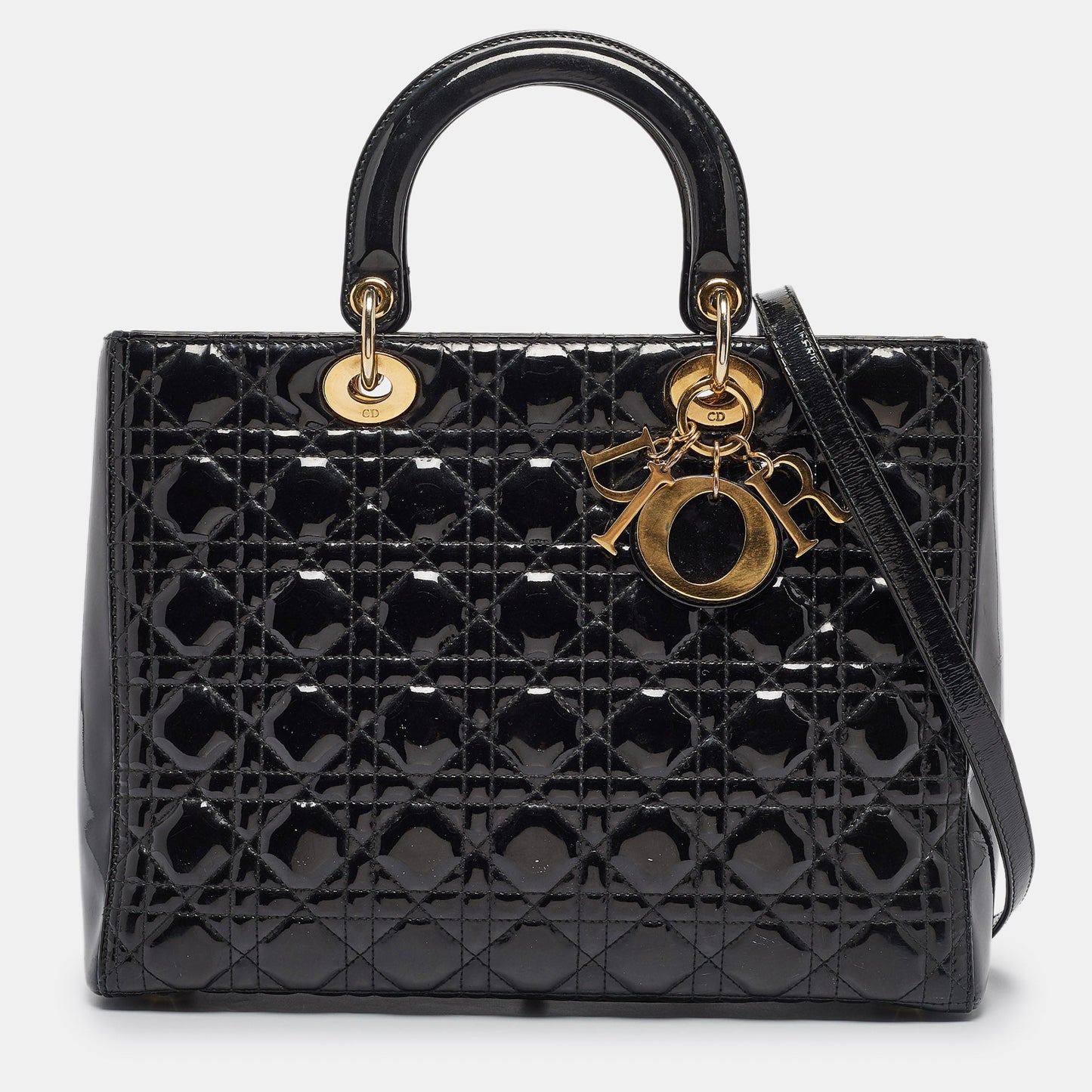 DIOR Black Cannage Patent Leather Large Lady  Tote